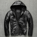 Esimene kiht lehmanahast nahkjakk meeste kapuutsiga nahkjakk suur suurus vabaaja jakk S must