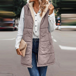 Naiste s&uuml;gisesed &uuml;mberp&ouml;&ouml;ratavad vestid varrukateta jakk lukuga kapuutsiga taskud pikad soojad talvised &uuml;ler&otilde;ivad L kaamel