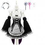 Ram/Rem Cosplay Re:null Kara Hajimeru Isekai Seikatsu must sinine punane kost&uuml;&uuml;m teenija kleit XL
