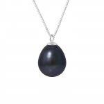 PERLINEA - Collier Perle de Culture d'Eau Douce AAA+ - Poire 9-10 mm - Noire - Argent 925 Milli&egrave;mes - Bijoux Femme