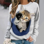 Mood Armsad Kasside Pusad Loomade 3D Prindiga Pusad Naiste vabaaja pikkade varrukatega Y2K kapuuts Suurem&otilde;&otilde;tmelised pullover Topid Naiste riided S