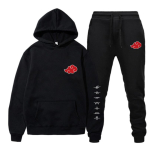 2-osaline komplekt Akatsuki pilves&uuml;mbolite tr&uuml;kiga kapuutsiga pusad+p&uuml;ksid treening&uuml;likond mehed naised dressipluus t&auml;navamood pullover Sudaderas S must