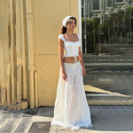 Suvine Naiste R&otilde;ivas Prantsuse Ruudukujulise Kraega Halter Top Kleit Pitsist Lapit&ouml;&ouml; Seelikuga Puhkuse Stiilis &Uuml;likond S