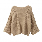 Naiste kampsun, &uuml;mara kaelusega, pikkade varrukatega, keerduva tekstuuriga kudumistopid, &uuml;hev&auml;rvilised, vabas vormis S khaki