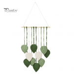 Leaf Macrame gobel&auml;&auml;n Bohemian seinale riputatav ornament K&auml;sitsi valmistatud makrameem kodukaunistus elutoa magamistoa koridori jaoks roheline