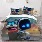 Astro Bot Armas multikas Voodipesukomplekt Tekikomplekt &Uuml;hekohaline Kahekohaline Voodi King Size Voodikomplekt T&auml;iskasvanud poisid Magamistuba Tekikott Padjap&uuml;&uuml;r 135X200cm-2pcs