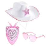 3 tk/komplekt Kauboi m&uuml;tsikomplekt naiste roosa l&auml;&auml;nevilt Cowgirl m&uuml;ts Bandana Prillid Aksessuaarid Peakatted F