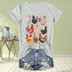 Women Summer T Shirt Print Adorable Animal Graffiti Short Sleeve Tees Casual  Printed Tops XS hall