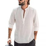 Uus meeste vabaaja pluus Puuvillane linane s&auml;rk lahtised topid pikkade varrukatega s&auml;rk Kevad s&uuml;gis vabaaja n&auml;gusad meeste s&auml;rgid US S 50-60 KG sinine