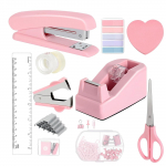 Lauakomplekt Klammerdajad Teibirullihoidja Kirjaklambrid Kontoritarvete komplekt Joonlaud Klammerdieemaldaja Lauatarvikud Koolitarbed roosa