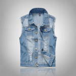 Meeste helesinine kulutatud teksavest - Korea stiil, suur suurus 5XL helesinine v&auml;rv