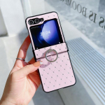 Luksuslik Nahast 3-osaline Kokkupandav &Uuml;mbris Samsung Galaxy Z Flip6 Flip5 Flip4 Flip3 jaoks Teemantl&ouml;&ouml;gikindel PC S&otilde;rmusehoidja 3-osaline Kokkupandav Kate Samsung Z Flip6 roosa