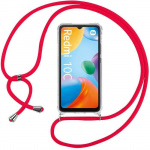 Coque pour xiaomi redmi 10c transparent coin renforc&eacute; protection antichoc + bandouli&egrave;re rouge