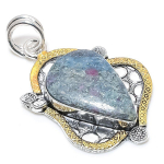 Ruby in Fuchsite Ethnic 925 Sterling Silver Jewelry Two Tone Pendant 2.09 E1U60