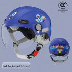 3C sertifikaadiga laste elektriline mootorrattakiiver UV-kaitsega &ndash; kasutatav aastaringselt Navy Blue New Short Transparent Mirror
