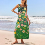 Naiste vabaaja pikk suvekleit, rannakleit, &uuml;mara kaelusega, varrukateta, lahtine suvekleit L tumesinine