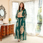Litritega tikitud abaya kleit naistele maroko kaftan T&uuml;rgi araabia jalabiya valge islami etniline r&uuml;&uuml; Eid L roheline