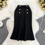 S&uuml;gis Retro Temperament Kahepoolne Puuseseelik Kerge K&uuml;ps Tuul Pikas Retro Merineitsi Seelikus L must