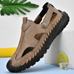 Suvised meeste nahast sandaalid K&auml;sitsi valmistatud hingavad rannasandaalid 46