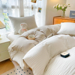 Nahas&otilde;bralik pestud puuvillane kolmeosaline &uuml;hiselamukomplekt: Triibuline tekikott ja padjap&uuml;&uuml;r, &uuml;hekohaline/kahekohaline suurus, A-klassi kvaliteet 150x200cm Duvet Cover + 1 Pillowcase