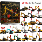 Rasketehnika advendikalender 2025, 24 valatud masinat, 2D lamedad akr&uuml;&uuml;l mini-ekskavaatori kaunistused, ehituss&otilde;idukite advendikalender 26x18x3cm