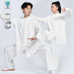 Unisex Puuvillane Linane Tai Chi Esitus&uuml;likond - Uue Hiina Stiili Pikkade Varrukatega Wushu Treeningriietus Extra Large valge
