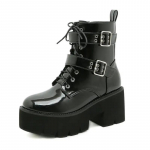 Women Autumn New Pu Leather High-heel Thick-heel Short Boots Women Platform Motorcycle Boots plus big size 43 thigh high boot 35 must