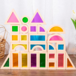 25tk Virnastatavad ehitusklotsid Montessori m&auml;nguasjad Ehitusm&auml;nguasjad V&auml;rviline geomeetria Meelem&auml;nguasi Puidust vikerkaareklotsid eelkooliealistele