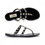 Valentino Rockstud Lamedad T-rihmaga Pl&auml;tud Sandaalid 6w2s0t84 Pvs 0no 6W2S0T84 PVS 0NO (36)