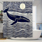 Vaalakala SABA Du&scaron;ikardin Kuuvalguses Lained Sinine ja Valge Vannitoa Dekoor Vannitoa Akna Kate Veekindel Kangas Du&scaron;&scaron; 90x180cm
