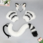Uus K&auml;sit&ouml;&ouml; Loomak&otilde;rvadega Peav&otilde;ru Pl&uuml;&uuml;sist Kassik&otilde;rvade ja Saba K&auml;pikutega Komplekt Rekvisiidid Aksessuaarid T&uuml;drukutele Lolita Anime Peo Kost&uuml;&uuml;m white