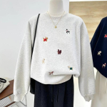 Tikitud kutsikas S&uuml;gis ja talv Uus Vabaaja L&otilde;tv Korea Mood Pikkade varrukatega Pullover Dressipluus Naistele &Uuml;mmargune kaelus XL valge
