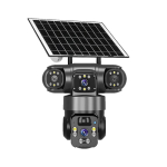 15MP 8K 360 kraadi Wifi P&auml;ikeseenergia IP-kaamera Kolme objektiiviga V&auml;litingimustes IP66 Veekindel &Ouml;&ouml;n&auml;gemine Kahesuunaline heli Inimese tuvastus Turvakaamera CCTV J&auml;relevalve EU Plug must