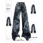 Y2K Lai Draakonitr&uuml;kiga Denimip&uuml;ksid Naistele Pestaud Vintage Vabaaja Emo P&uuml;ksid Grunge T&auml;nav Retro K&otilde;rge V&ouml;&ouml;koht Pikk R&auml;mps Jeans S