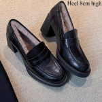 Nahast Loafersid Naistele V&auml;ikesed Nahast Kingad 8CM Paksune Konts K&otilde;rge Kontsaga &Uuml;hed Kingad Naiste S&uuml;gis Uued Retro Nahast K&otilde;rge Kontsaga Kingad 40 gray