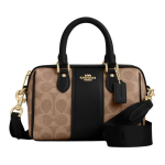 Coach Tan Signature L&otilde;uendist Mini Boston Duffle Koti Musta Nahast &Auml;&auml;risega ja Kullast Metallosadega Igap&auml;evaseks Kasutamiseks Basic Set (Bag+Dust Bag)