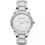 Burberry BU9000 H&otilde;bedase sihverplaadiga roostevabast terasest unisex-k&auml;ekell 38mm h&otilde;be