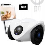 Lemmiklooma kaamera maiuseautomaadiga, liigutatav robotkaamera koertele ja kassidele, 1080P sisejulgeolek, kahepoolne vestlus, ainult 2,4 GHz WiFi 10.43-9.25-7.01 in valge