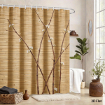 Naturaalne aia du&scaron;ikardin 180x180cm &ndash; Rustikaalsed rohelised varred ja lehed beežil taustal, Minimalistlik Zen vannitoa sisekujundus, 12 konksu W200H180(CM)-1 Pcs