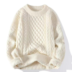 Meeste &uuml;hev&auml;rviline kaablikootud kampsun, lihtne &uuml;mmarguse kaelusega pulloverjakk 3XL white