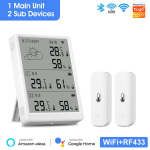 Tuya WiFi Ilmajaam Digitaalne Termomeeter Ruumi H&uuml;gromeeter RF433 Sise- ja V&auml;listingimuste Niiskuse- ja Temperatuuriandurid Laua-Seinakell With 2 Sensors gray