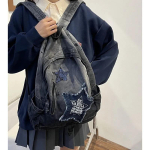 Y2K Korea Vabaaja Teksadest Seljakott Moodne T&auml;hemuster Suur Mahutavus &Otilde;pilase Koolikott Teismelised Vintage Punk Reisi Raamatukott 30x13x40cm must