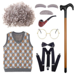 Klassikaline vanaisa kost&uuml;&uuml;mi parukas ja komplekt l&uuml;hikeste pehmete lokkis juuste ja stiilse vestiga lastele Orange Vest Light Brown Curls,110cm gray