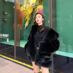 Korea paks sametmantel naiste talveriided uus jope versioon lahtine imitatsioon k&uuml;&uuml;liku karusnahast pluus kapuutsiga kasukas L must