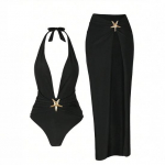 2 tk/komplekt Naiste Monokini Komplekt Seksikas S&uuml;gava V-kaelusega &Uuml;hes T&uuml;kis Ujumistrikoo &Uuml;hev&auml;rvilise Seelikuga Merit&auml;he Kaunistus Kiiresti Kuivav Basseini&auml;&auml;rne Ujumisriietus S