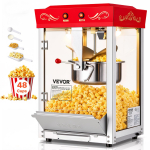 VEVOR Popcornimasin, 0,2 kg roostevabast terasest katel, 800 W kaubanduslik lauapealne popcornimasin, 48 tassi korraga, kino stiilis poppija punane