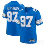 Meeste NFL Detroit Lionsi Ameerika jalgpalli s&auml;rk Hutchinson 97 St. Pruun 14 26 Sinine Tikitud Meeskonna Spordis&auml;rk L&uuml;hikeste Varrukatega XXL