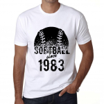 Meeste vintage t-s&auml;rk graafilise pildiga softball alates 1983 valge XS valge