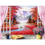 5D t&auml;ispuur Teemantmaal Mere&auml;&auml;rne ristpistes K&auml;sit&ouml;&ouml; Teemanttikandid Maastikuaken Mosaiik Rannaseina kunst Full Round 20X30CM punane