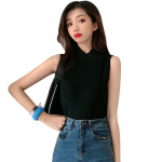 Naiste &uuml;hev&auml;rviline poolkaelusega T-s&auml;rk Slim kootud varrukateta suvine T-s&auml;rk One Size